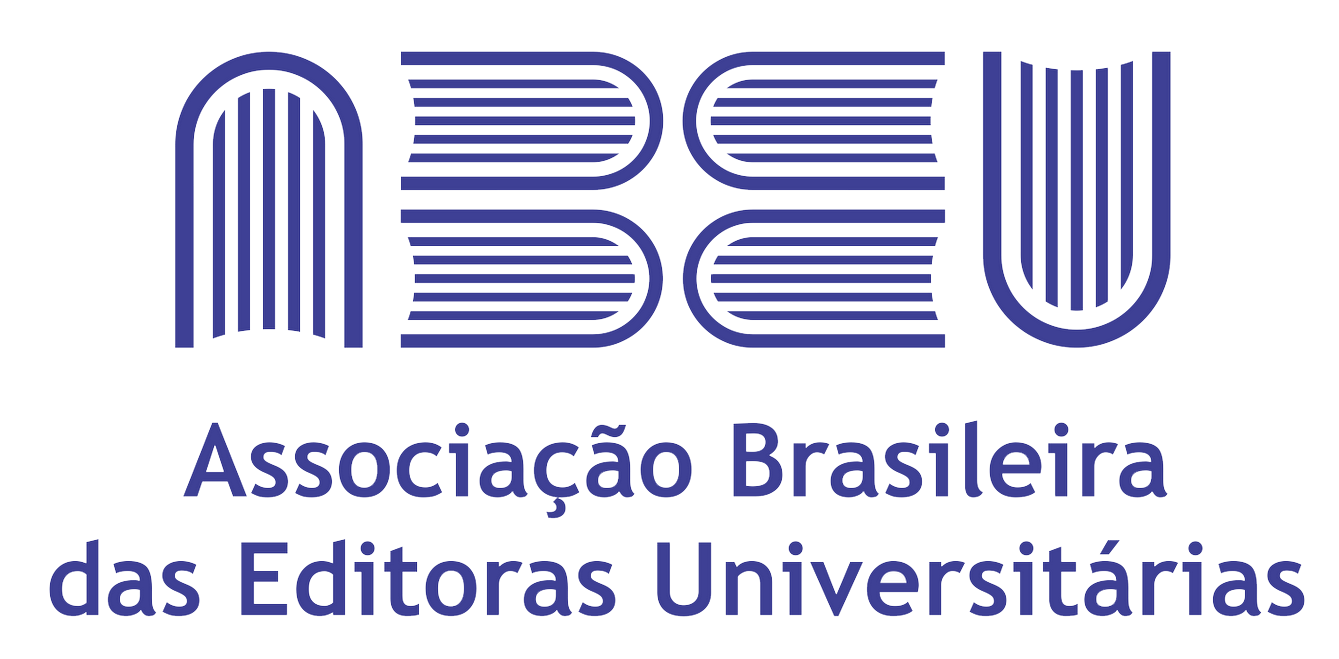 A imagem apresenta o logotipo da Associação Brasileira das Editoras Universitárias (ABEU). O design é composto pelas iniciais "ABEU" em formato estilizado e na cor azul. As letras são formadas por linhas paralelas que criam uma aparência de livros abertos ou empilhados. Abaixo das iniciais, está o nome completo da associação, "Associação Brasileira das Editoras Universitárias", escrito em letras maiúsculas e na cor azul.